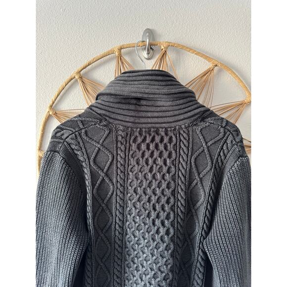 LL Bean Mens Signature Fisherman Cable Knit Sweater Cardigan Charcoal Gray MED - Picture 14 of 16